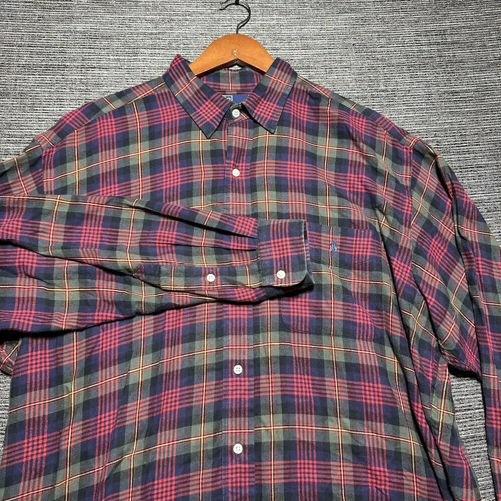 Polo Ralph Lauren Flannel Shirt Men's Large Plaid Blue Red Button Elliott